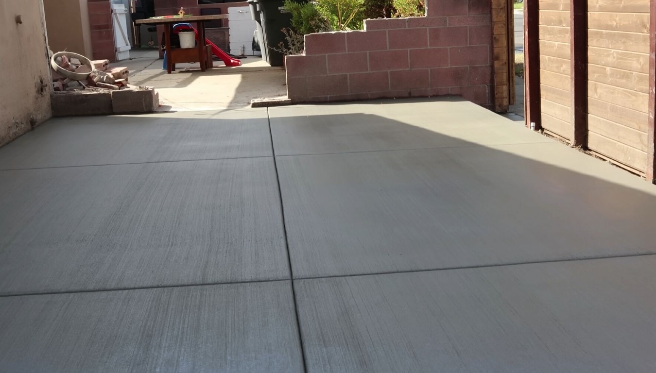 Freshly finished concrete patio with smooth finish in Hacienda Heights
